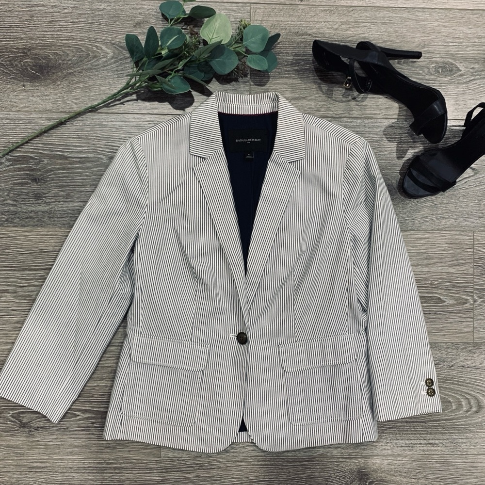 Banana Republic Pinstriped Navy Blazer